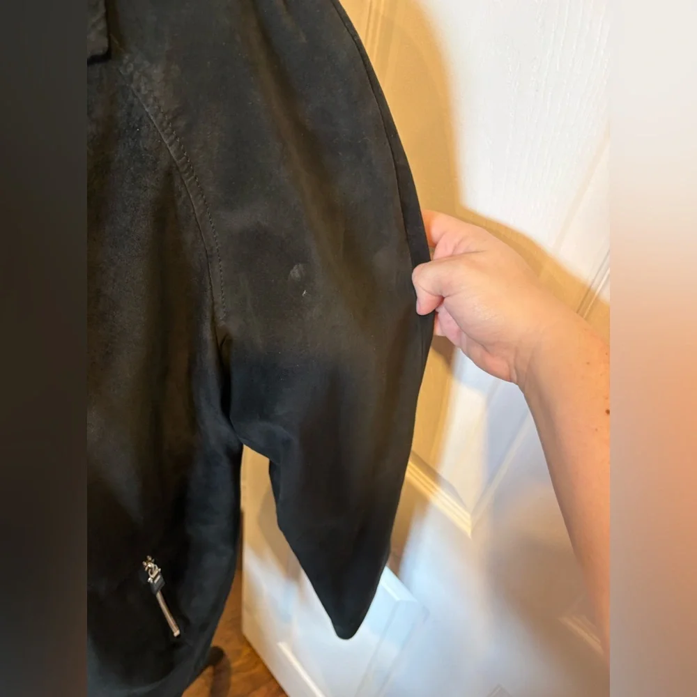 Danier Genuine Leather Suede Coat-Black Longline Zip Jacket - Picture 4 of 9